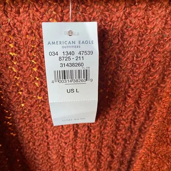AEO Rust Orange Red Knit Cozy Cardigan Sweater Womens Size Large New - Picture 3 of 9